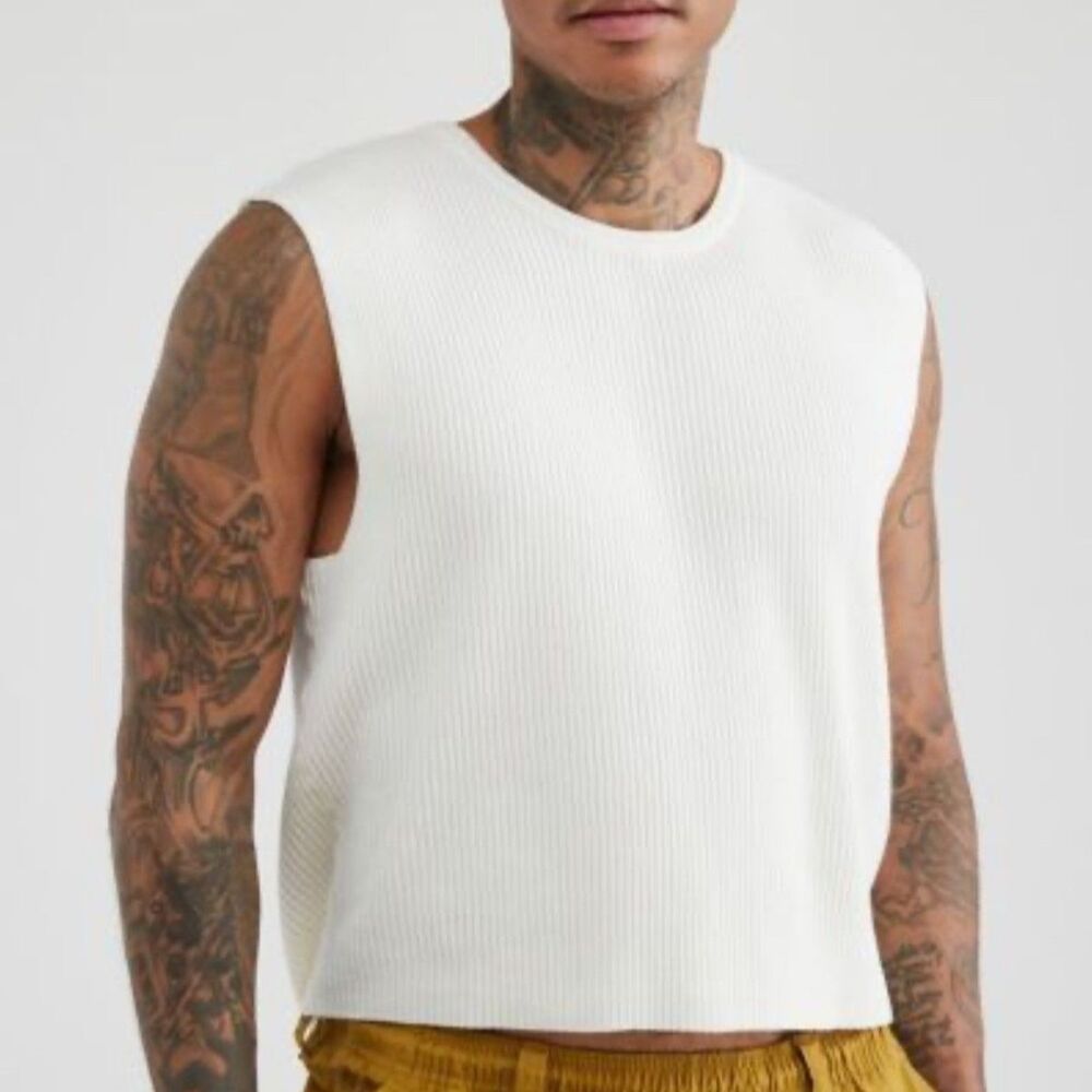 Standard Cloth Men's Sleeveless Ribbed Tank Top Cream Small